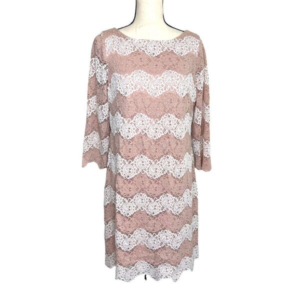 Jessica Howard Blush and White Long Sleeve Lace Dress - Picture 1 of 7